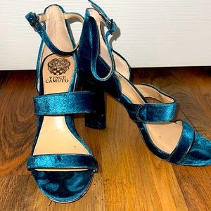 Teal velvet heels